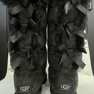 UGG Women's Black Winter Boots with Ribbon Accents
